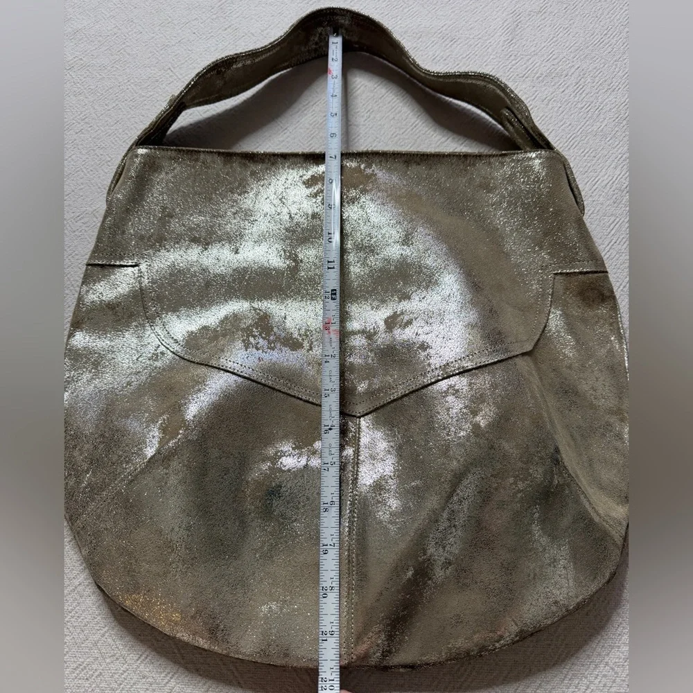 CoFi Leather Brushed Gold Metallic Hobo Bag Festival Boho